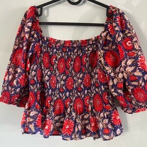 Velvet by Graham & Spencer Red and Blue Floral Blouse